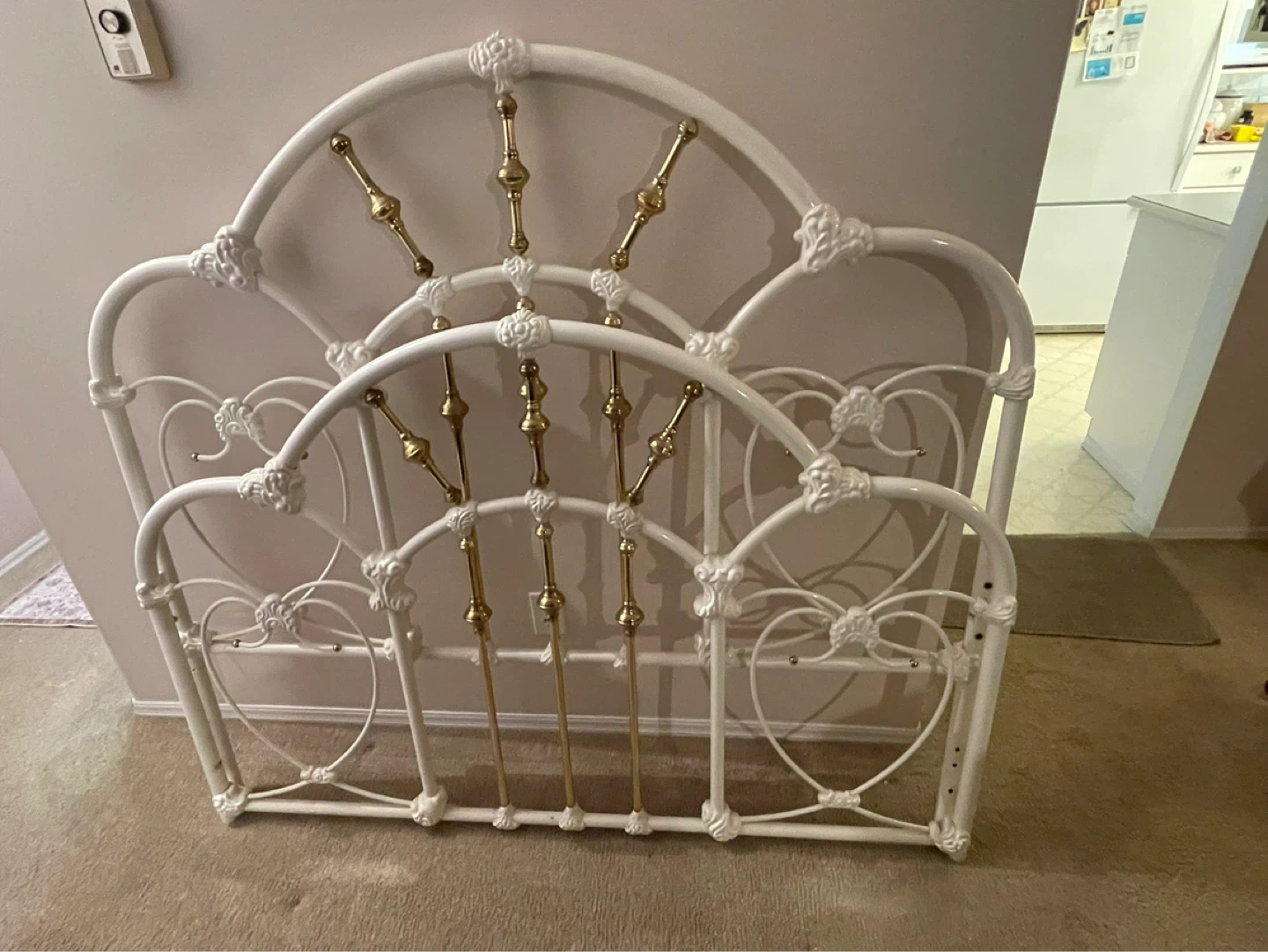 Queen - White Metal Bed Frame with Gold Accents - photo 2