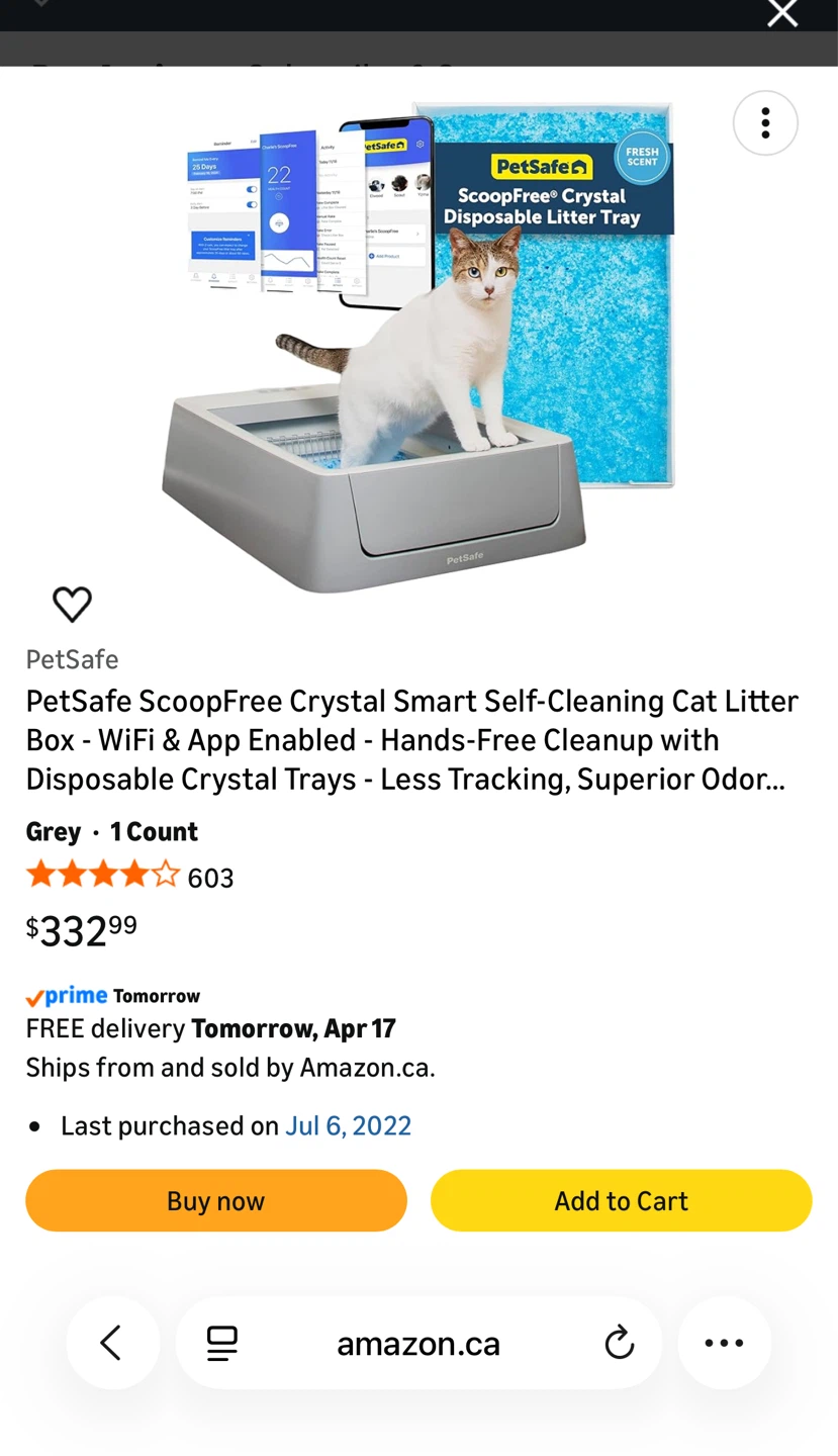 PetSafe ScoopFree Crystal Smart WiFi Self-Cleaning Litter Box