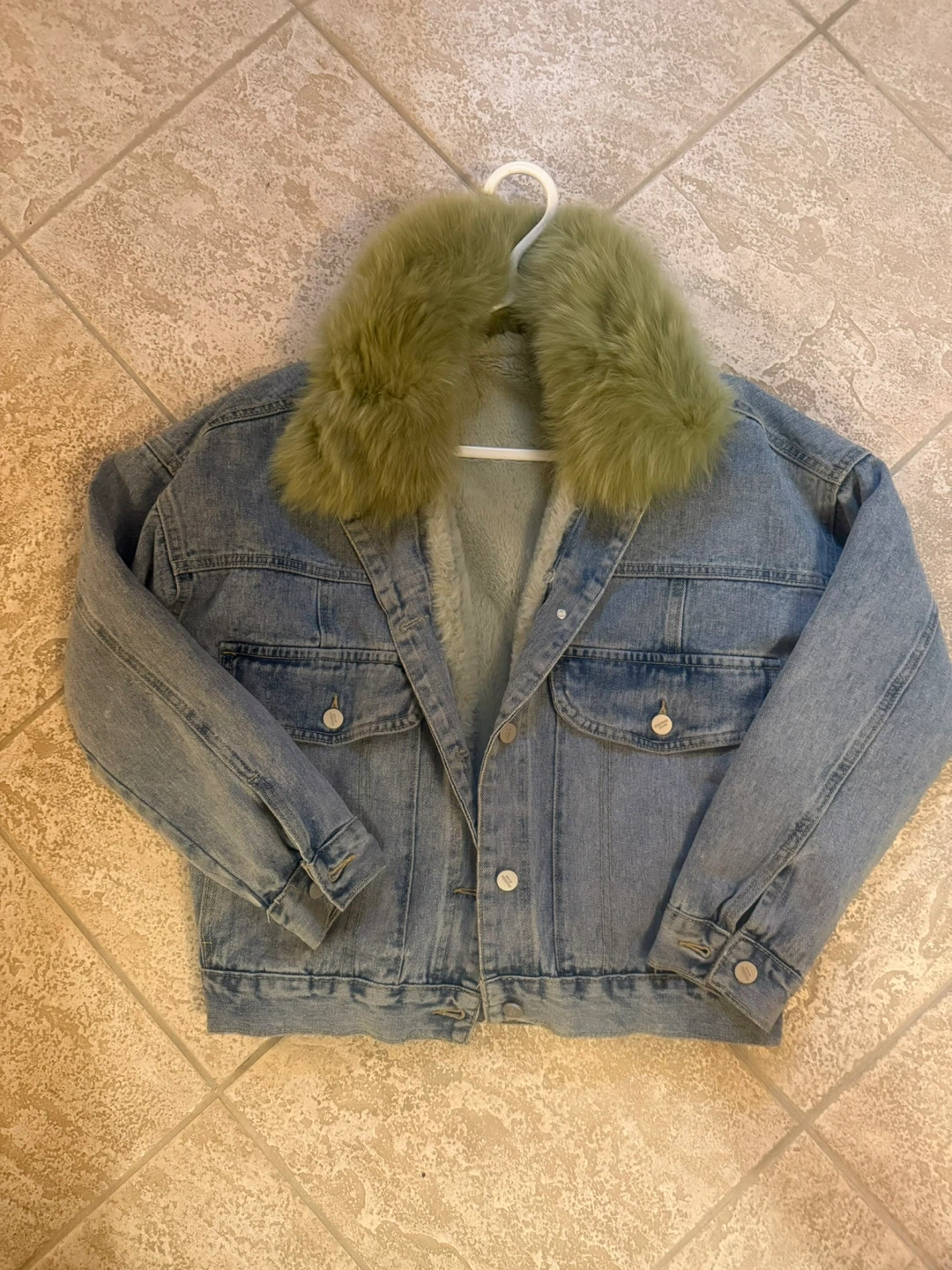 Denim Jacket with Faux Fur Collar