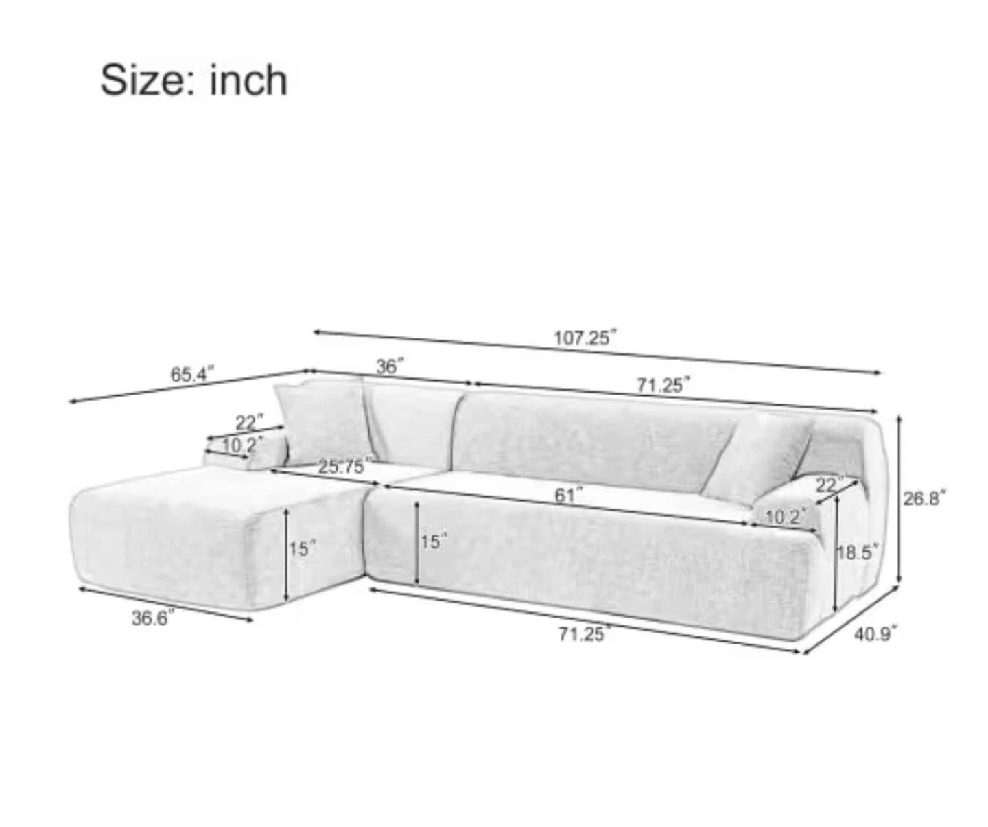 Modern Sectional Sofa Couch - Cream White - photo 3