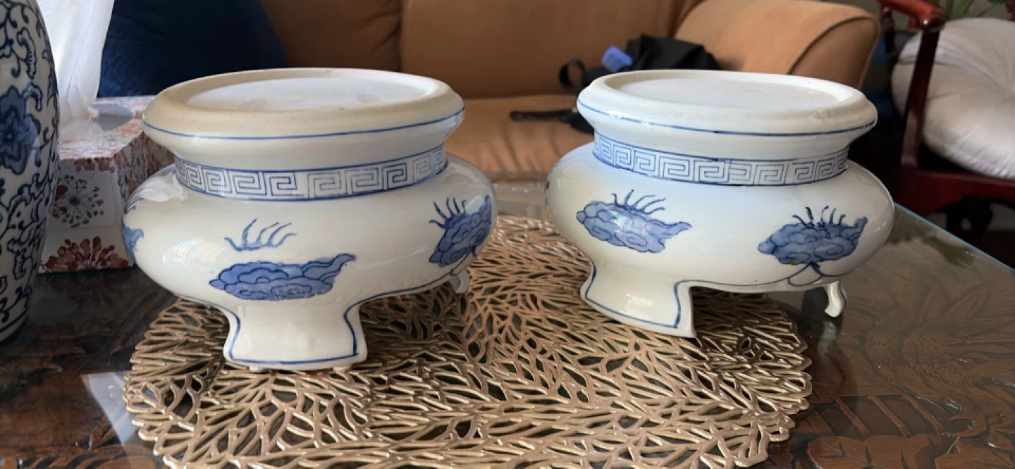 Pair of Blue and White Ceramic Planters - photo 2