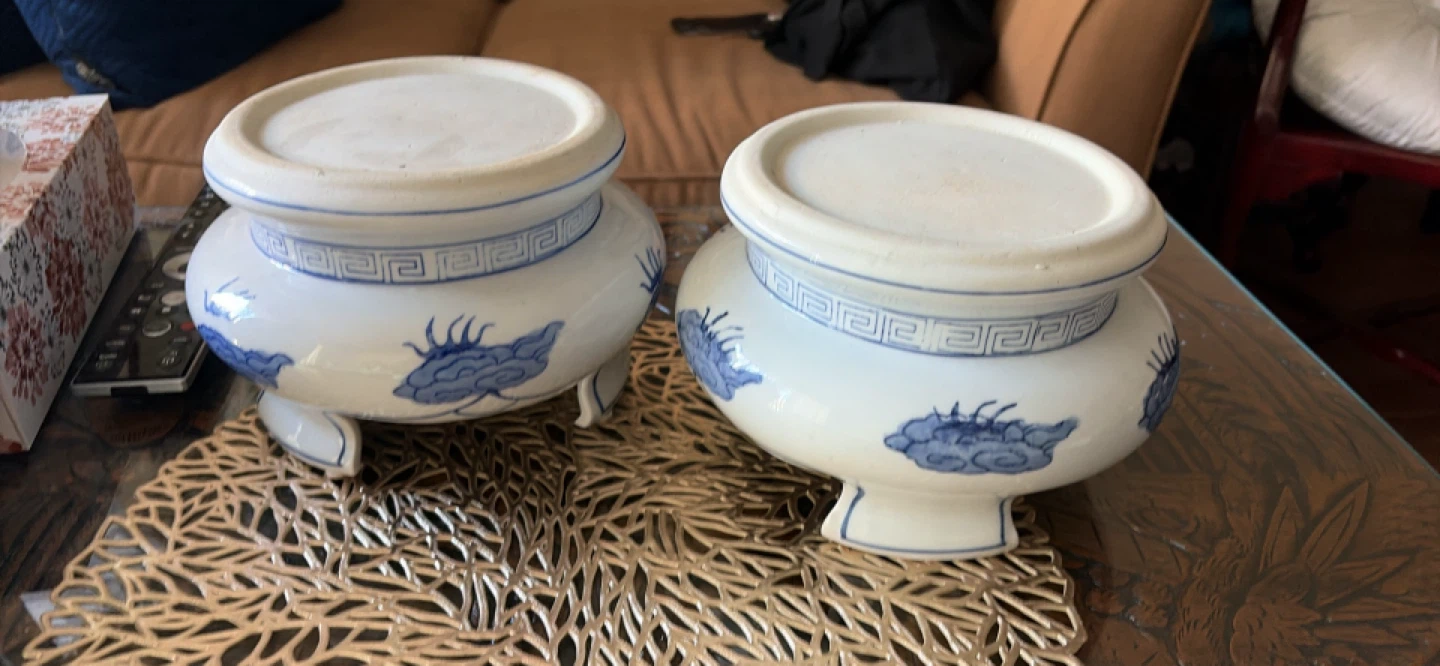Pair of Blue and White Ceramic Planters