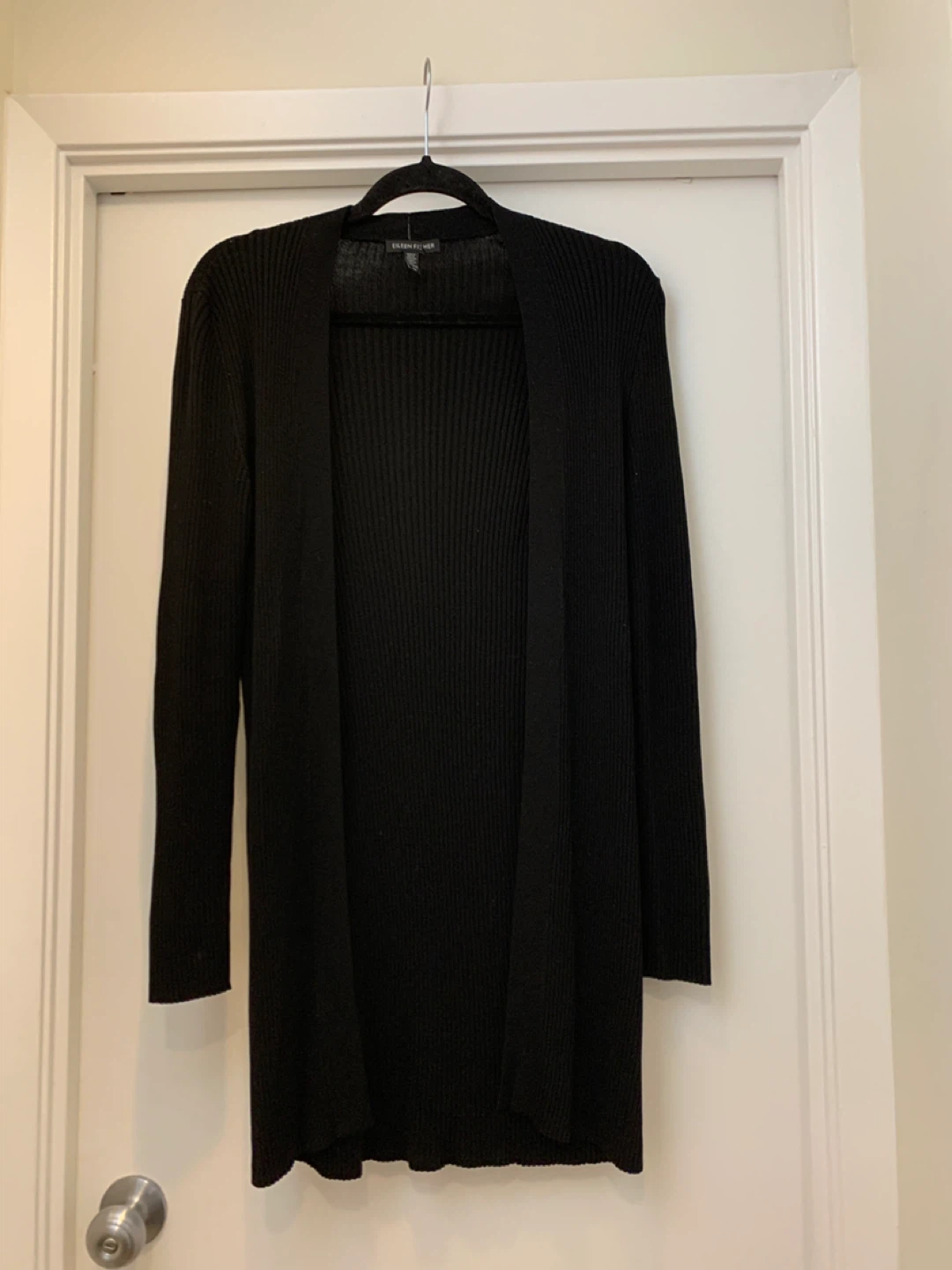 Eileen Fisher Black Ribbed Cardigan S/P