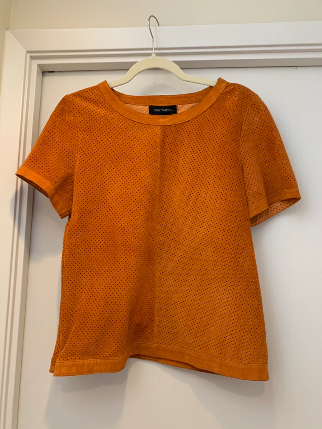 Pink Tartan Orange Perforated leather top