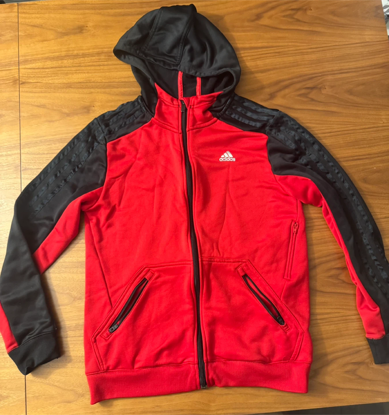 Adidas Zip-Up Hoodie Red Black Boys Size Medium
