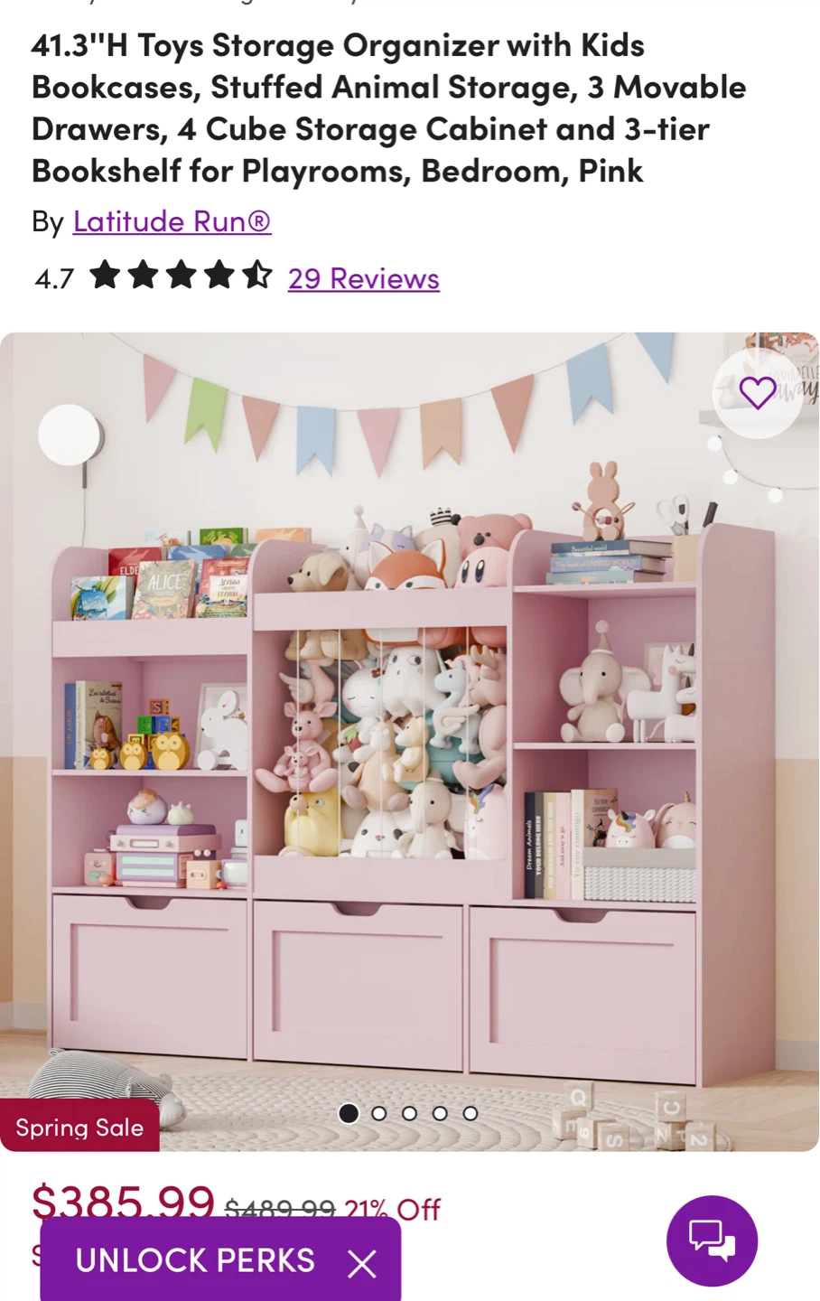 Latitude Run Pink 61"H Toys Storage Organizer Bookshelf