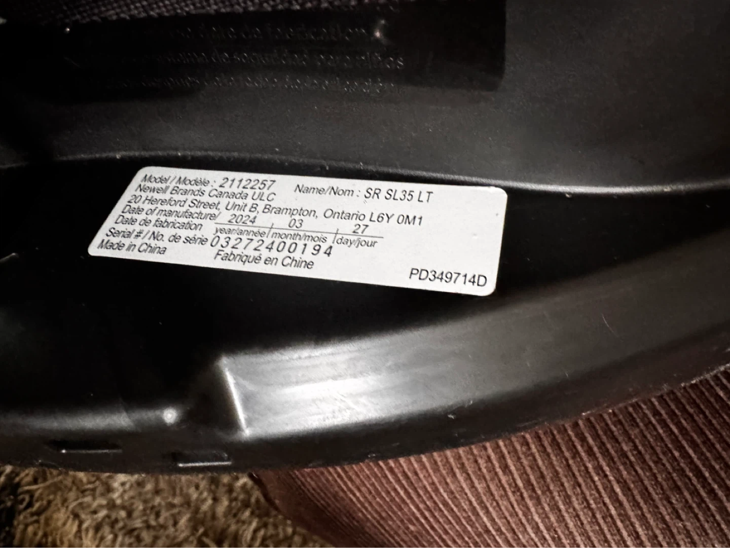 Newell Brands SR SL35 LT Infant Car Seat - photo 2