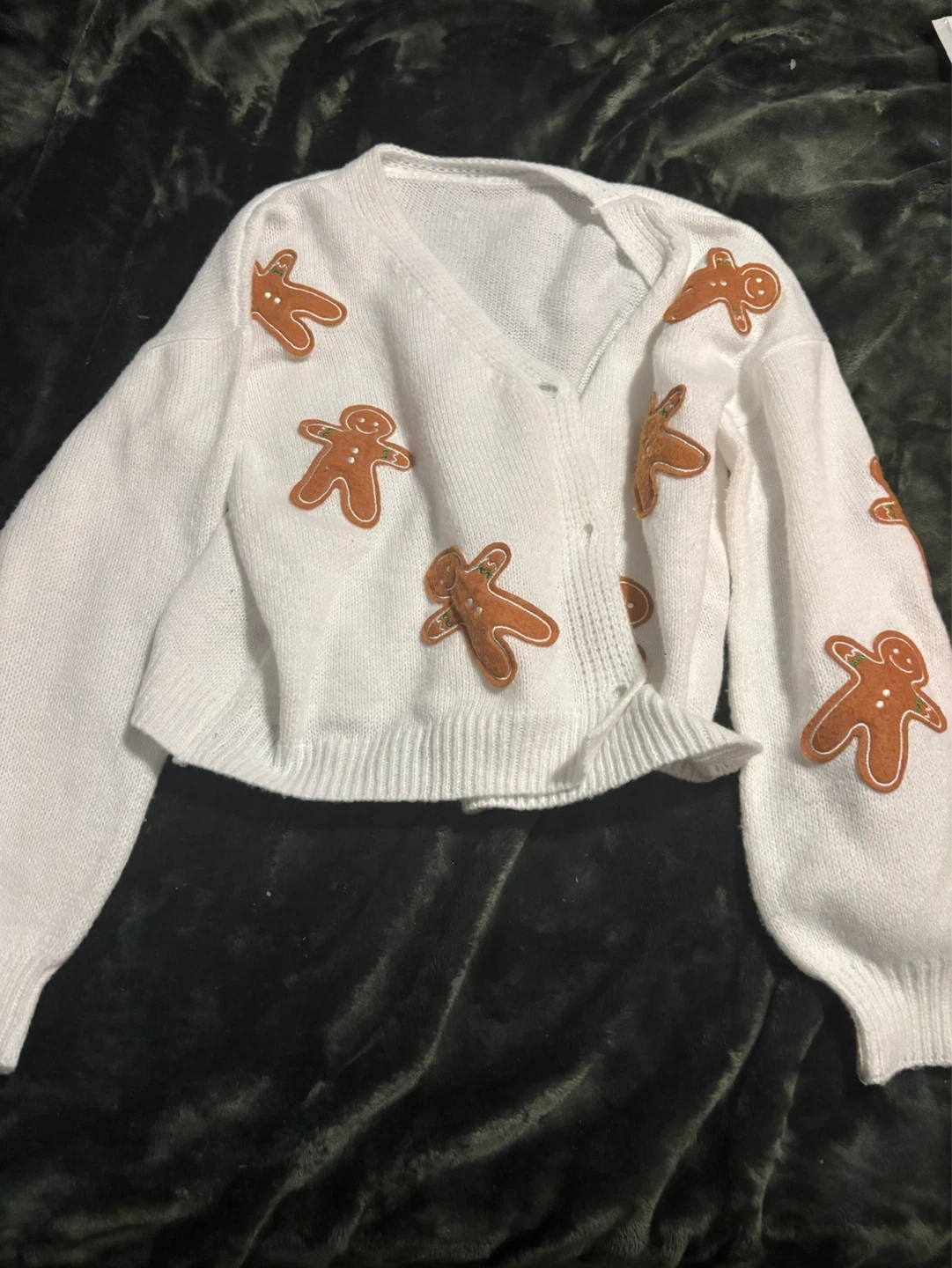SHEIN White Gingerbread Man Cardigan