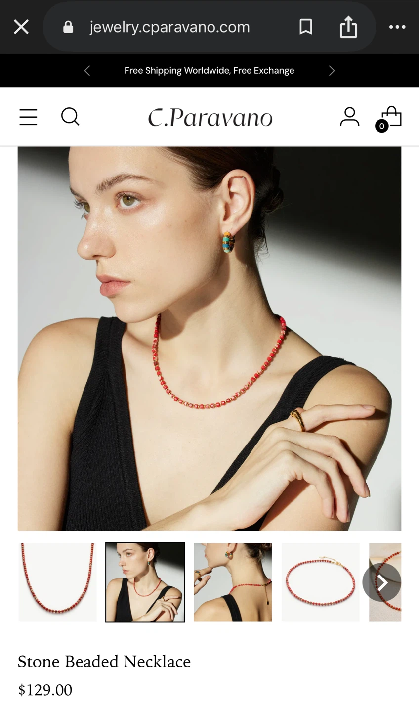 C.Paravano Stone Beaded Necklace - Red Gold Toned