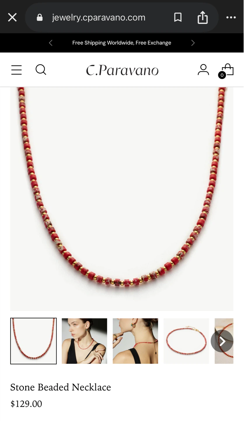 C.Paravano Stone Beaded Necklace - Red Gold Toned - photo 2