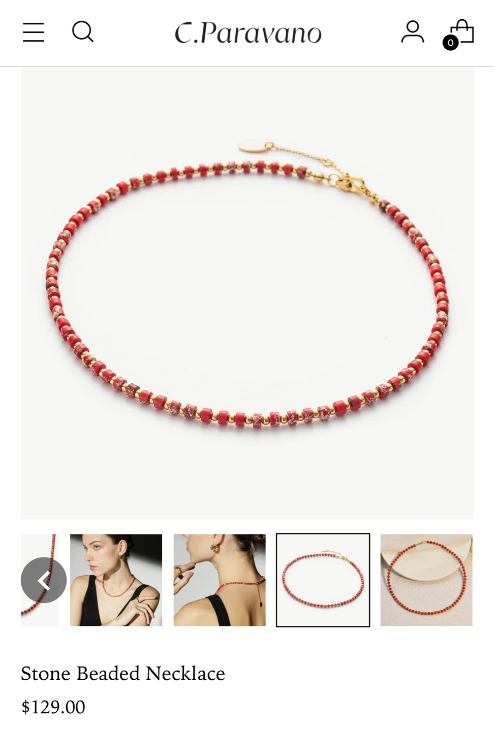 C.Paravano Stone Beaded Necklace - Red Gold Toned - photo 3