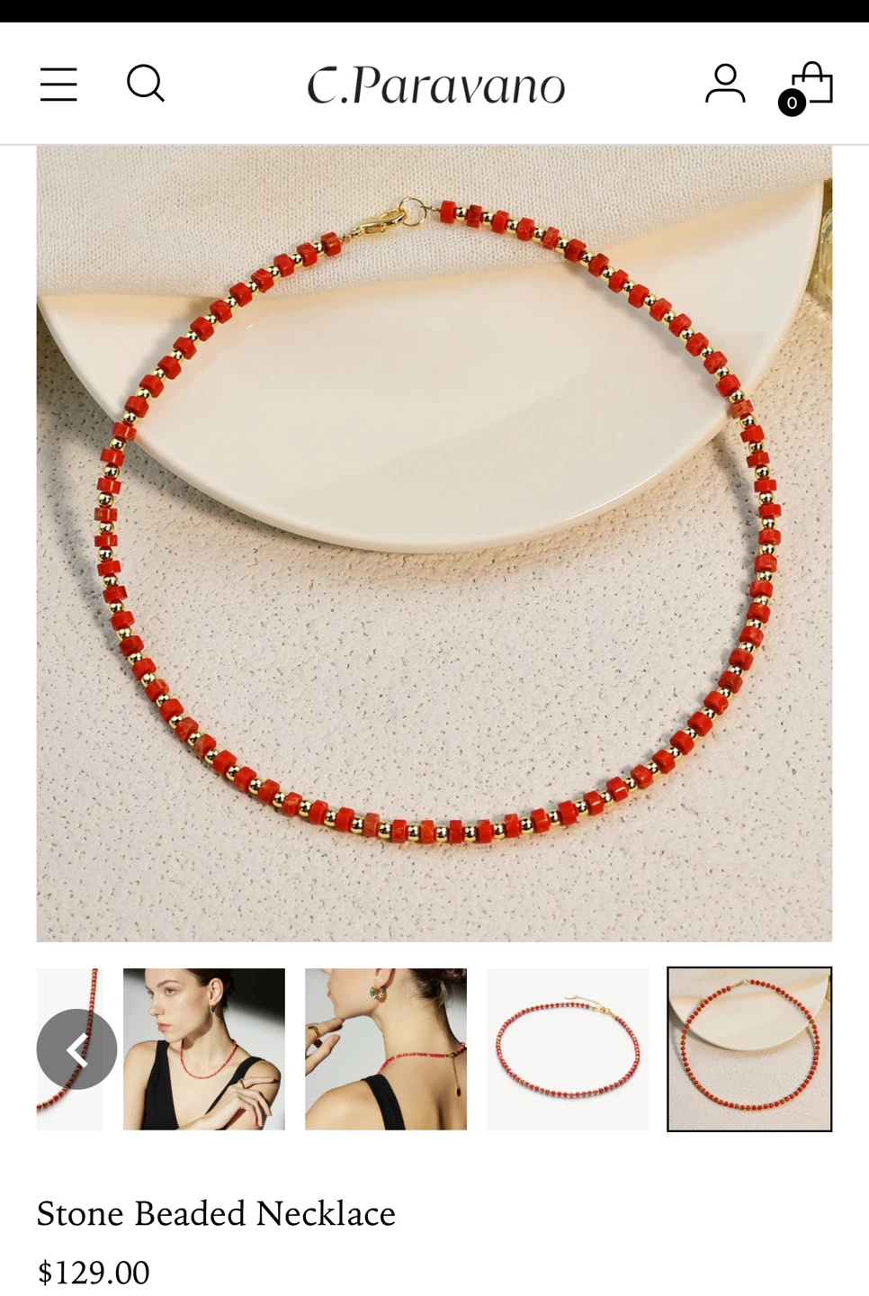 C.Paravano Stone Beaded Necklace - Red Gold Toned - photo 4