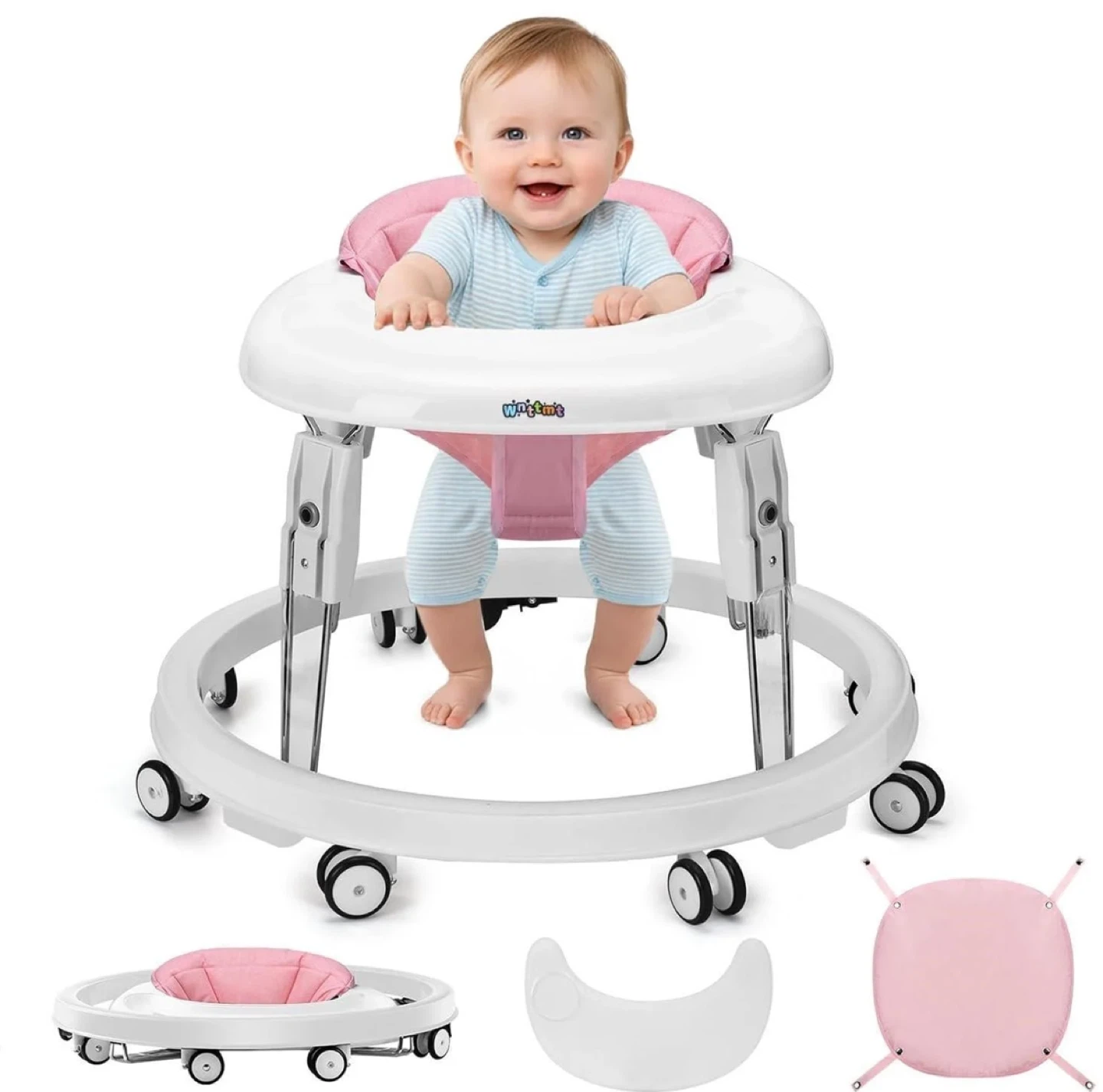 Baby Walker with 7 Gear Height Adjust - Pink