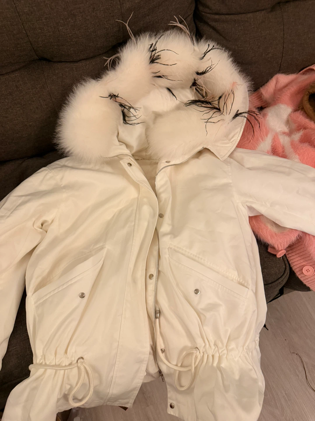 White Puffer Jacket with Fur Hood