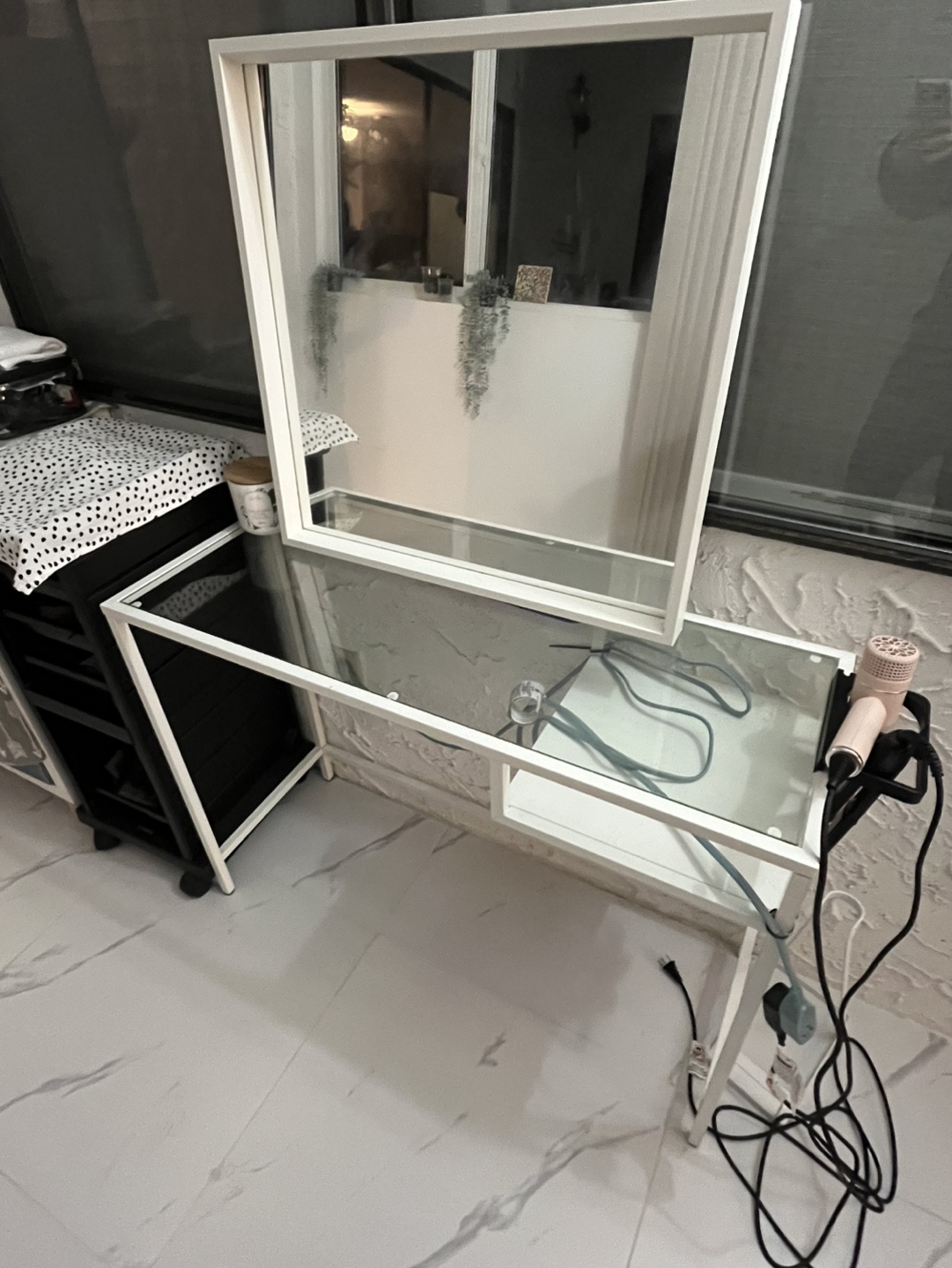 White Vanity Table with Mirror and Glass Top - photo 2