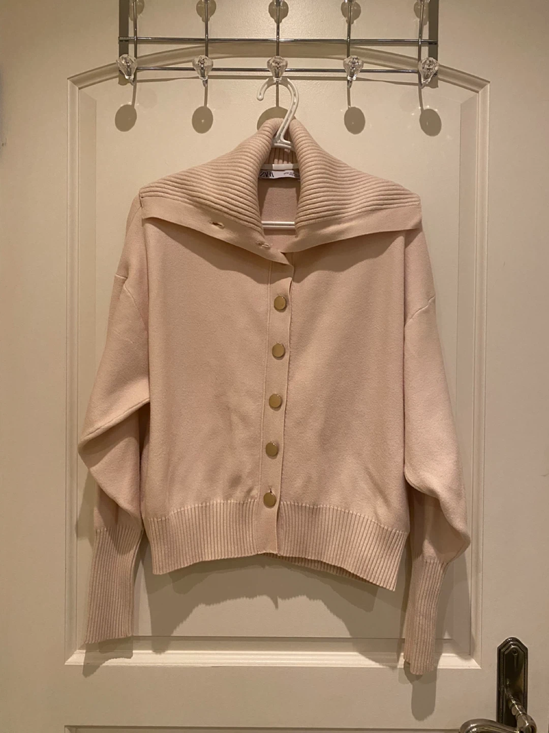 ZARA Light Pink Ribbed Collar Button-Up Cardigan