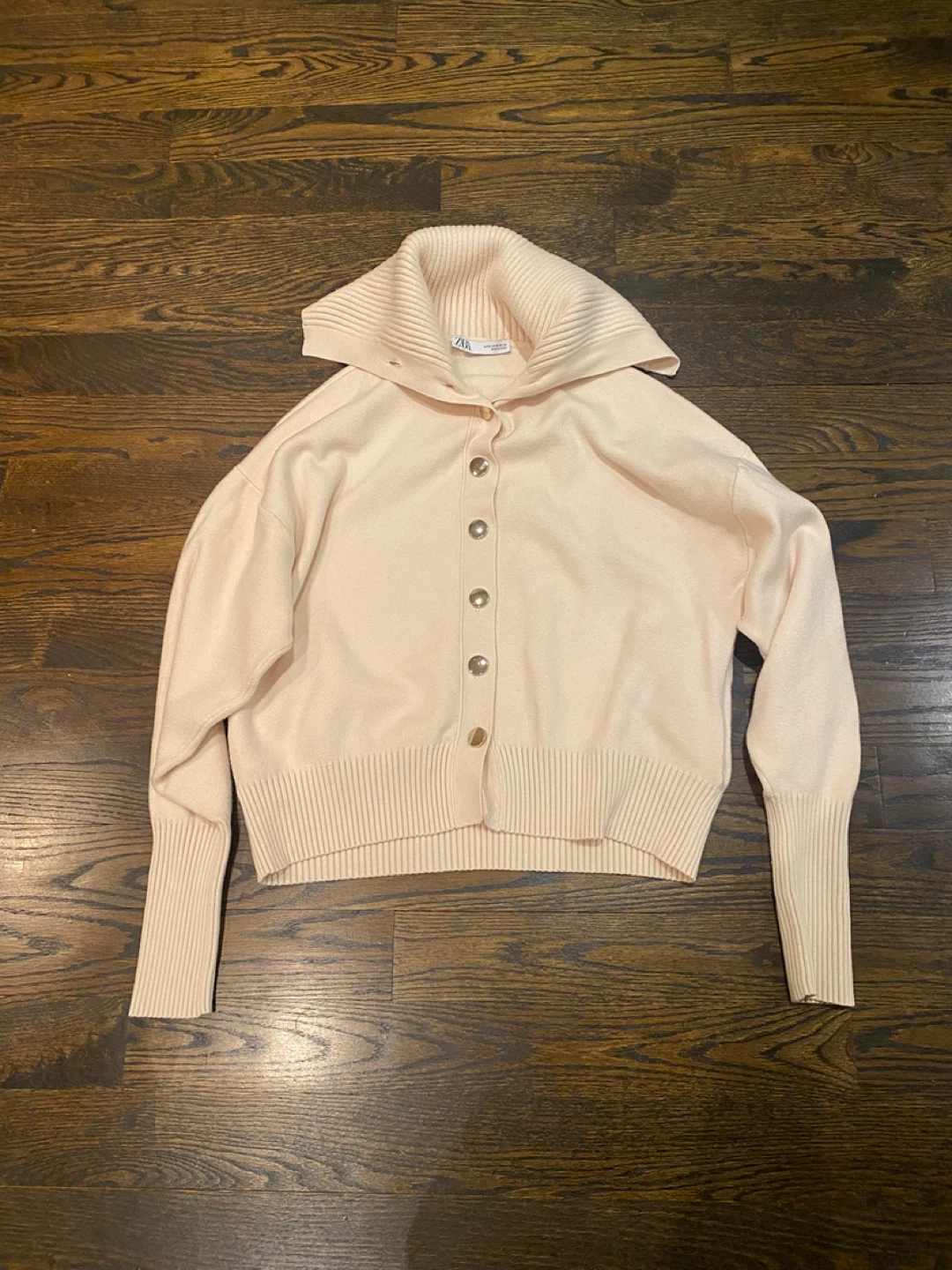 ZARA Light Pink Ribbed Collar Button-Up Cardigan - photo 2