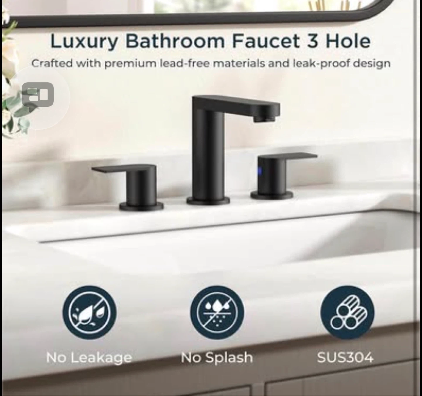Black Two-Handle Bathroom Faucet with 3 Hole Design - photo 3