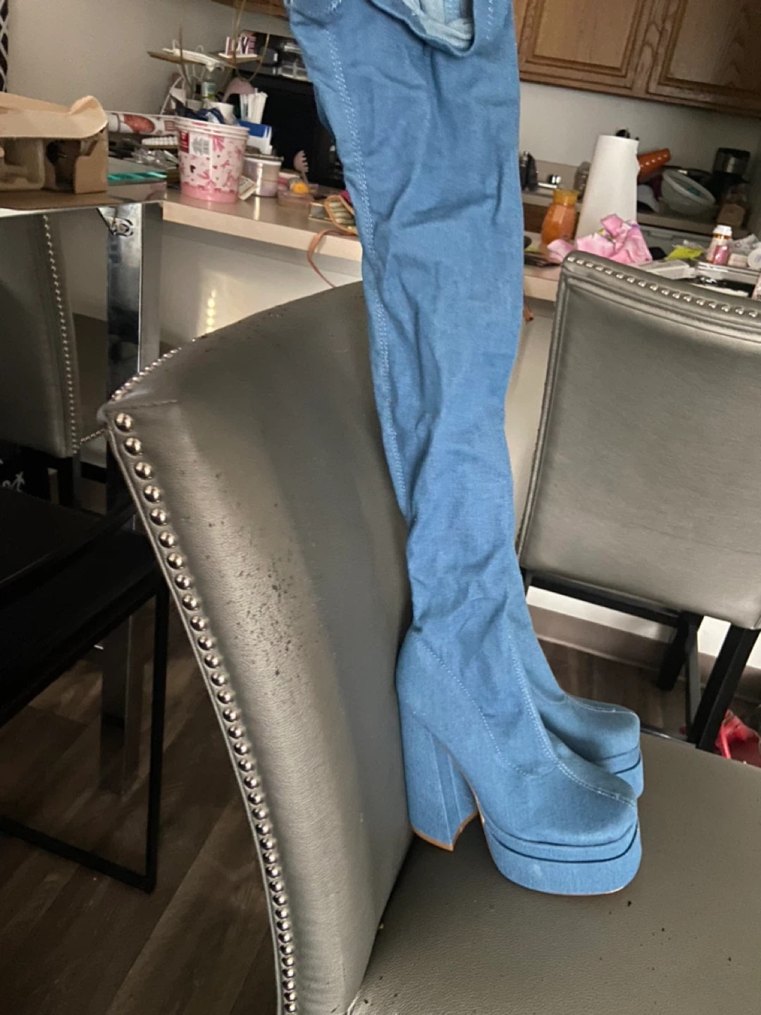 Light Wash Denim Platform Over-the-Knee Boots - photo 3