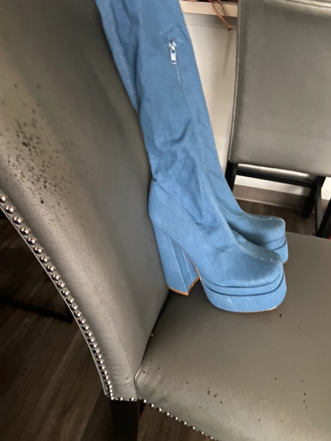 Light Wash Denim Platform Over-the-Knee Boots