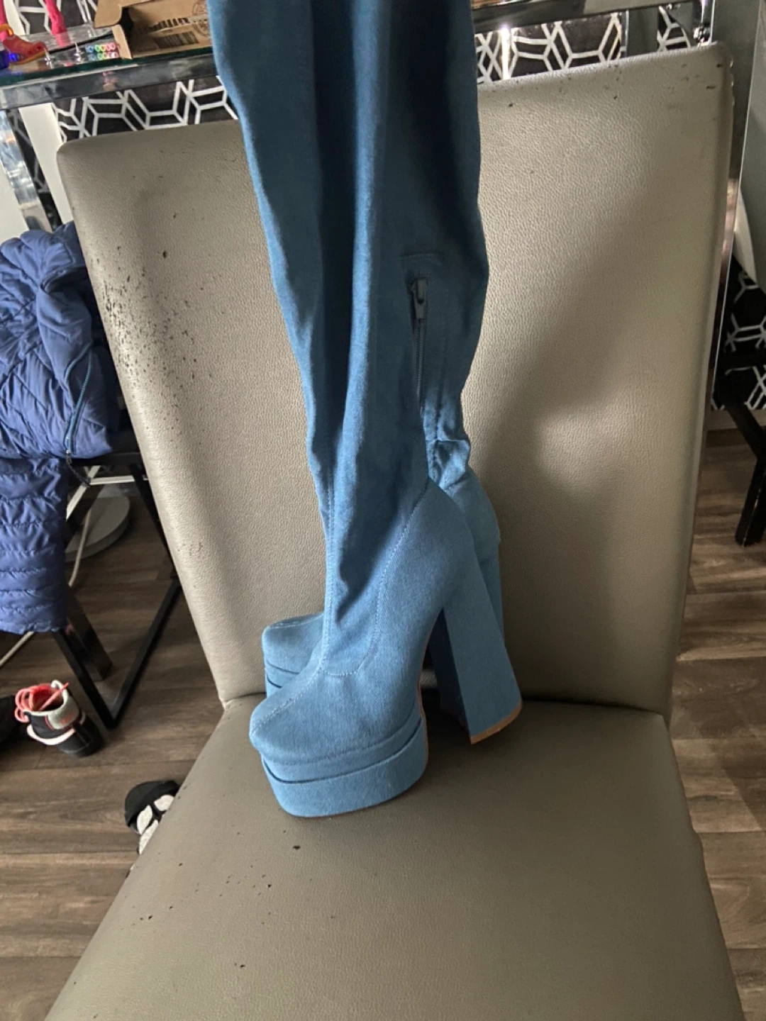 Light Wash Denim Platform Over-the-Knee Boots - photo 2