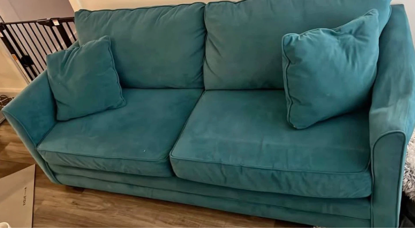 Teal Loveseat Sofa with Throw Pillows