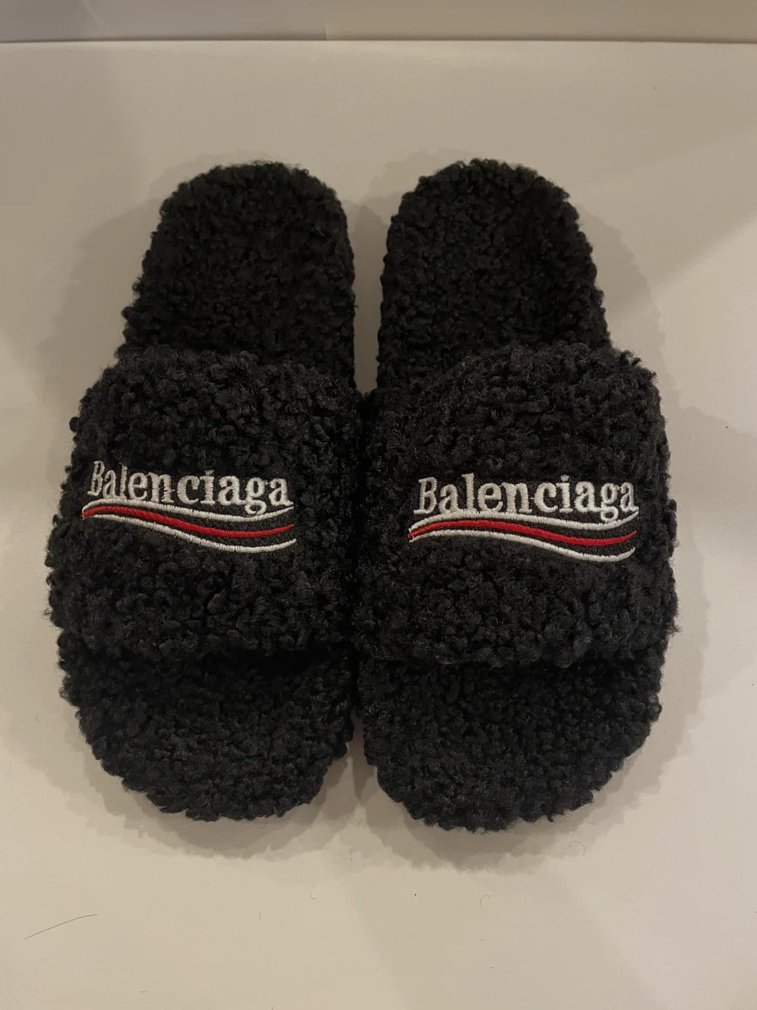 Balenciaga Black Fleece Slides - Size Medium
