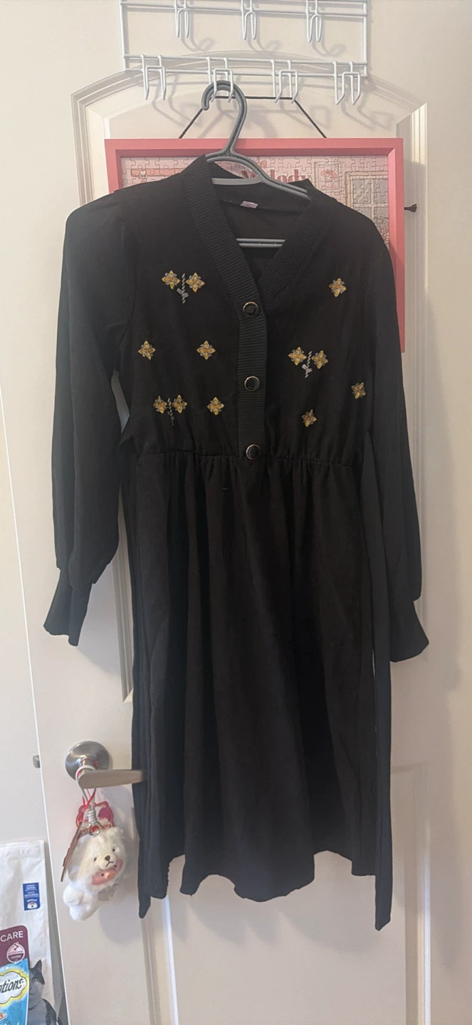 Black Embroidered Dress - Size L