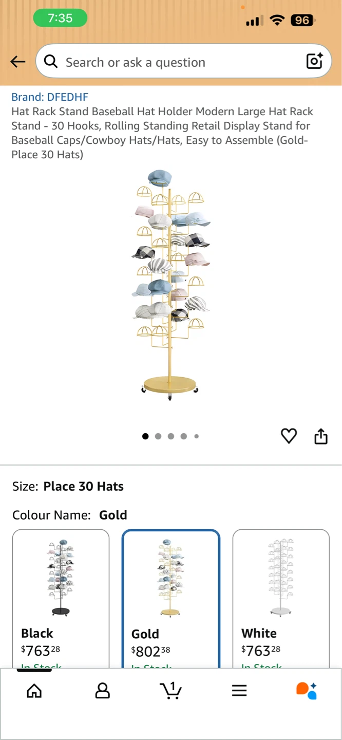 BNIB INDUSTRIAL  Gold Hat Rack Stand - 30 Hooks