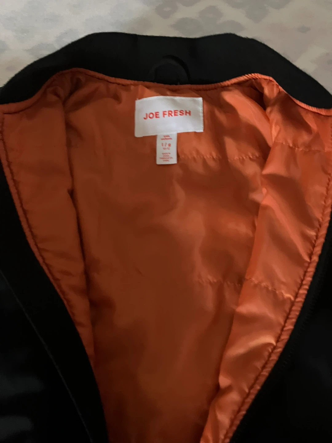Joe Fresh Black Bomber Jacket with Orange Lining - photo 2