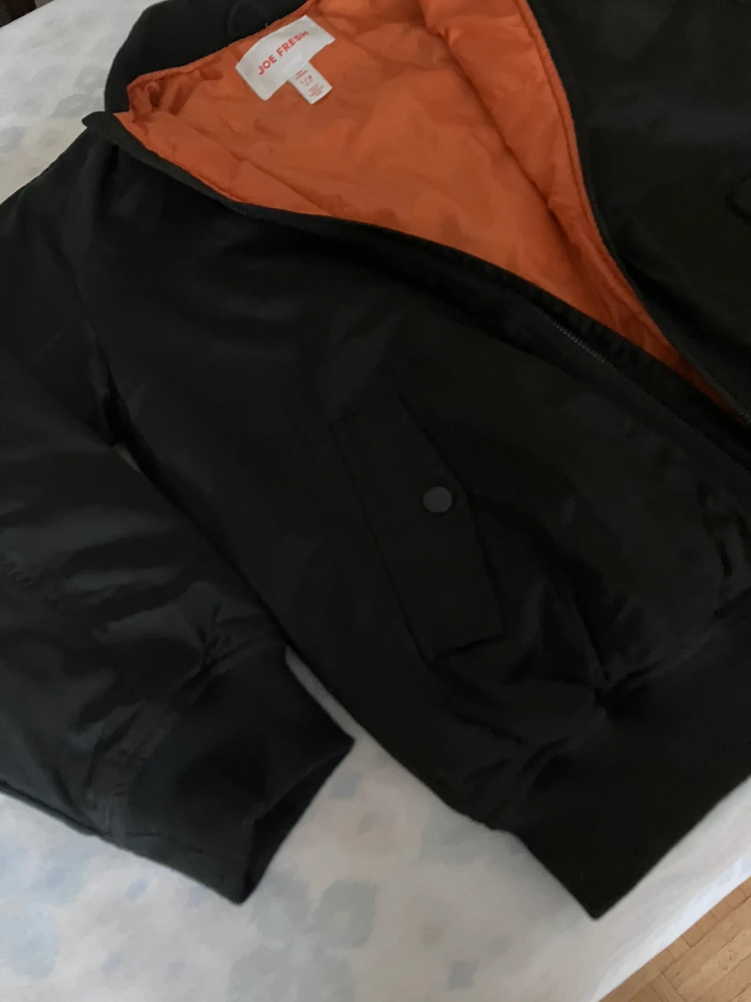 Joe Fresh Black Bomber Jacket with Orange Lining - photo 5