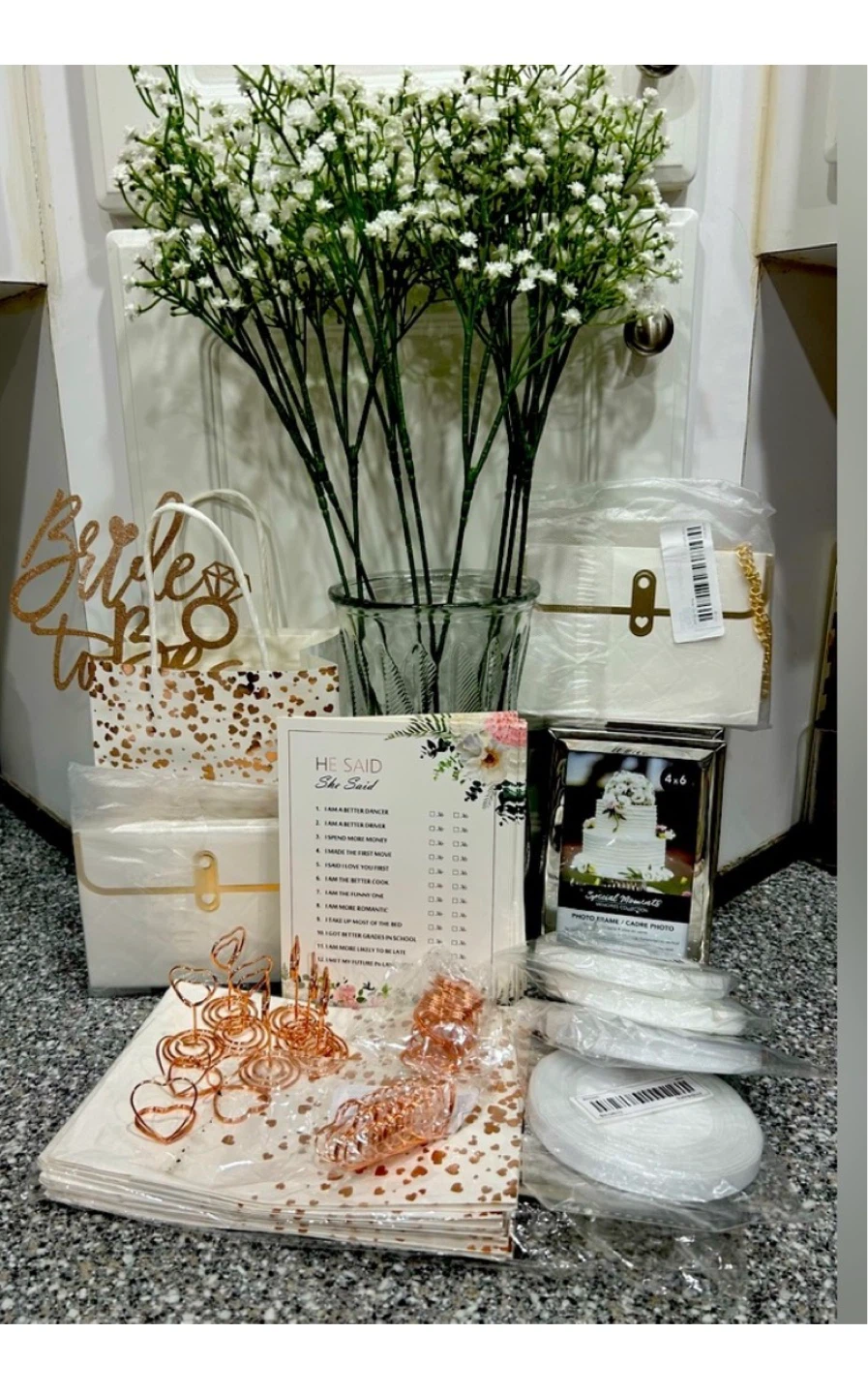 Bridal Shower Decor Bundle Rose Gold + Frames + Flowers