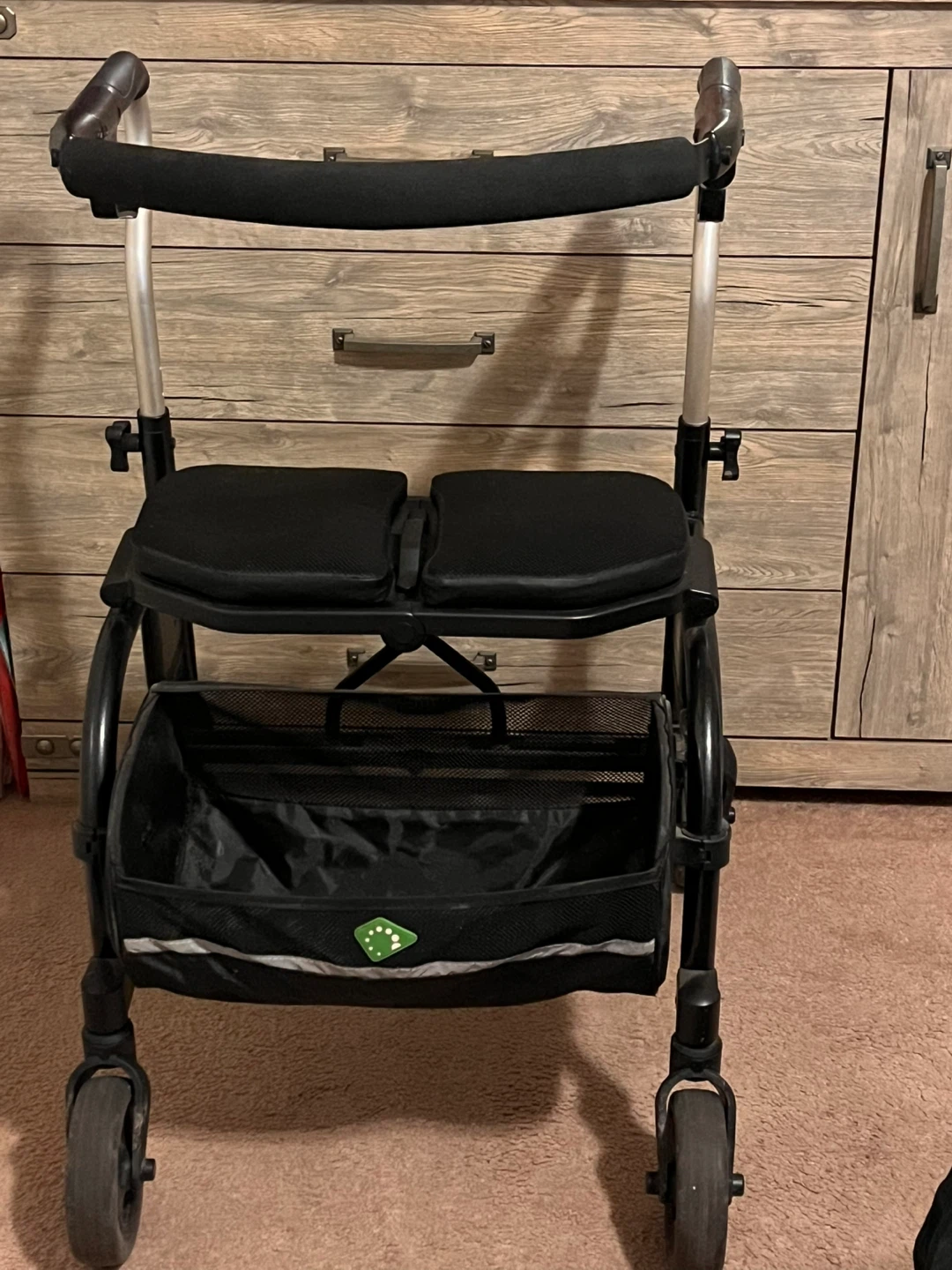 Black Rollator Walker with Seat and Basket