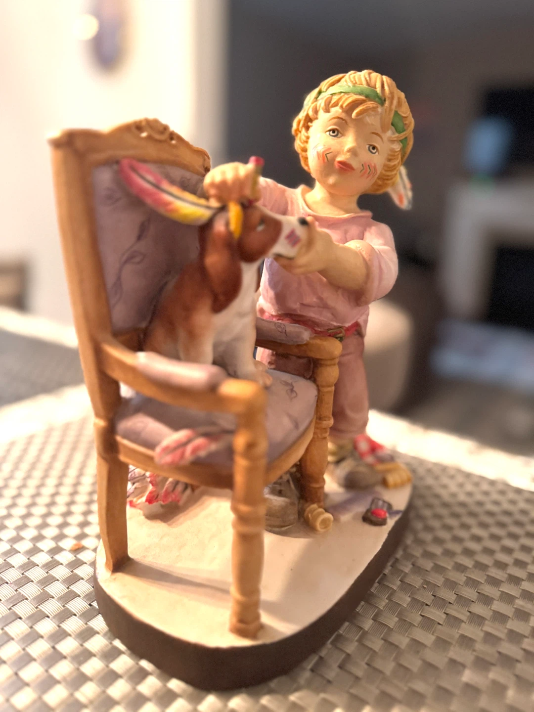 Child and Dog Figurine with Chair (made in Italy)