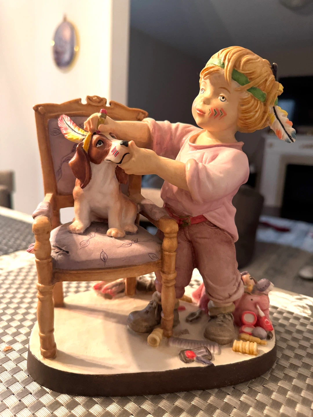 Child and Dog Figurine with Chair (made in Italy) - photo 2