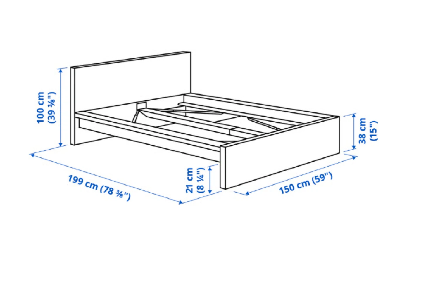 IKEA Malm Double Bed Frame with Slats & Mattress - Dark Brown - photo 4