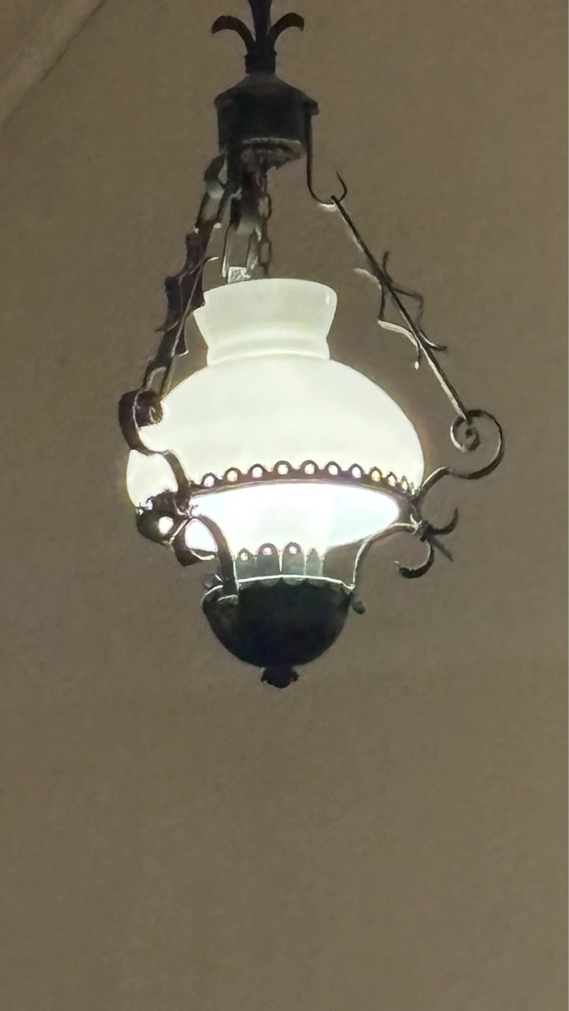 Vintage Hanging Lamp Fixture Frosted Glass