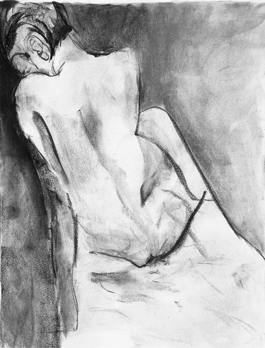 Female Figure Study - Original Charcoal Drawing - 18x24