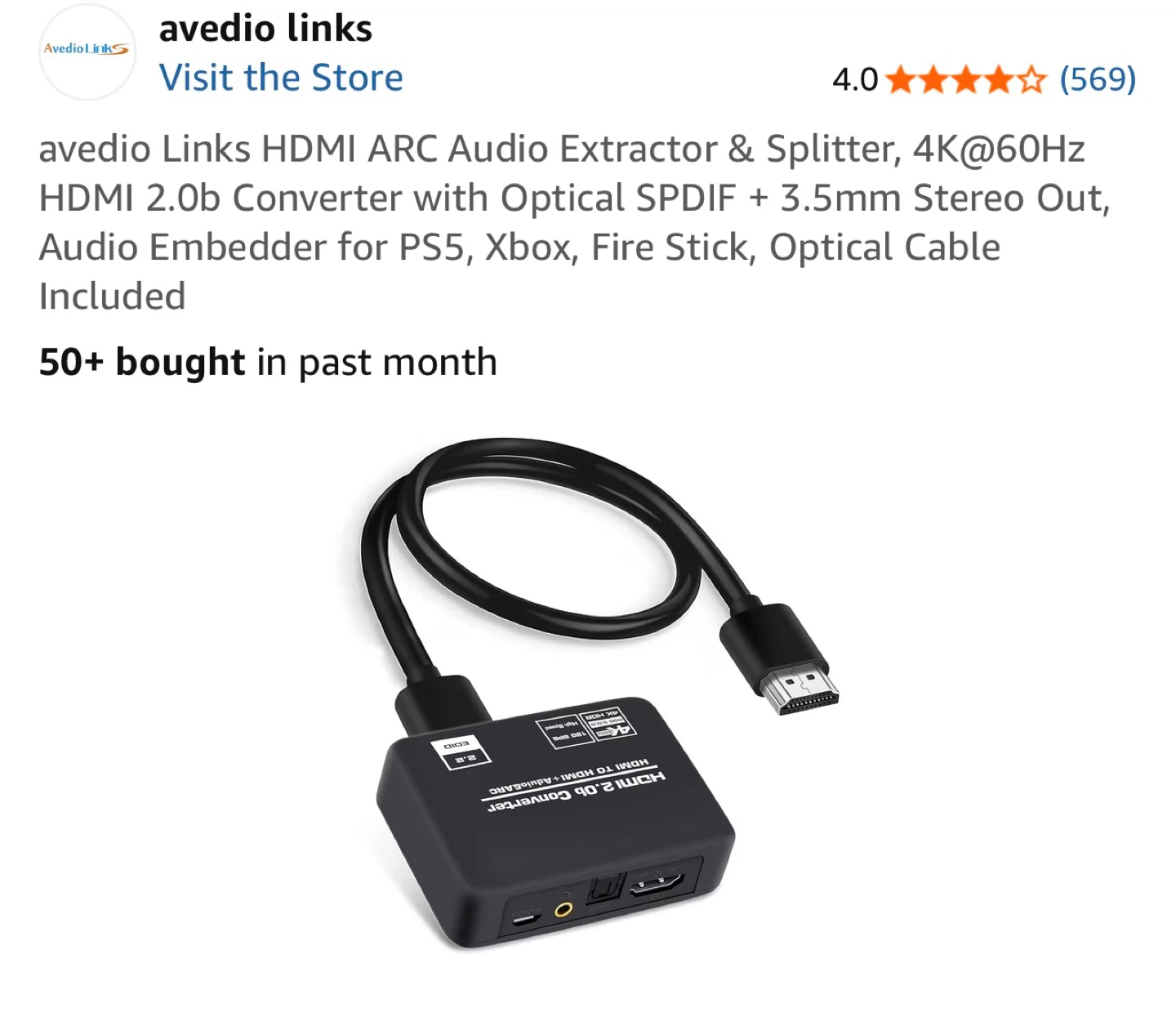 HDMI ARC Audio Extractor & Splitter 4K@60Hz Converter