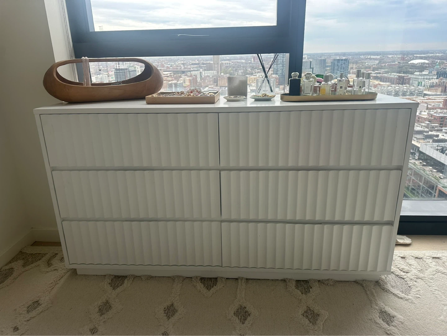 All modern White Fluted 6-Drawer Dresser