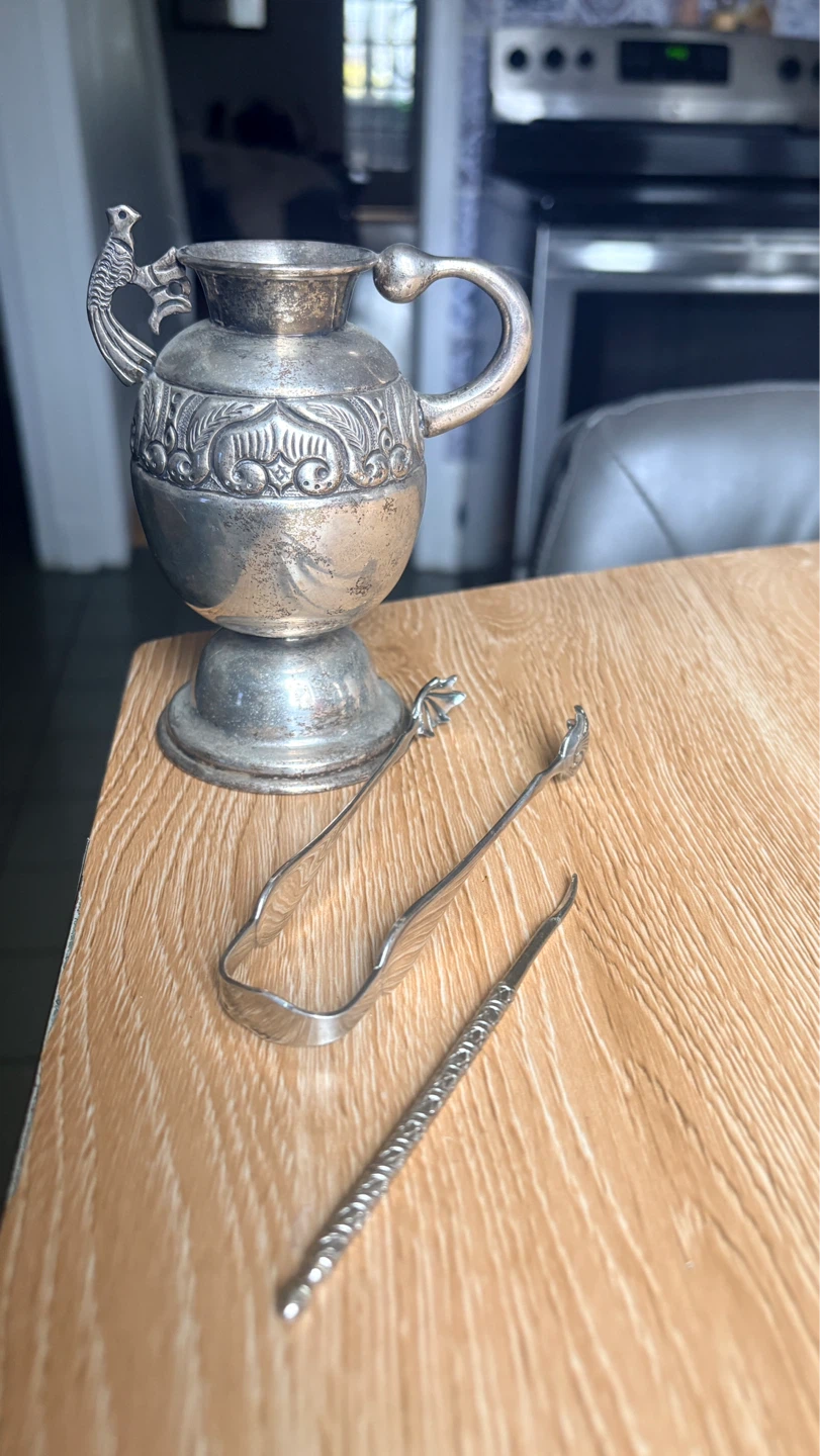 Vintage Murillo Chile Silver-Plated Vase with Tongs