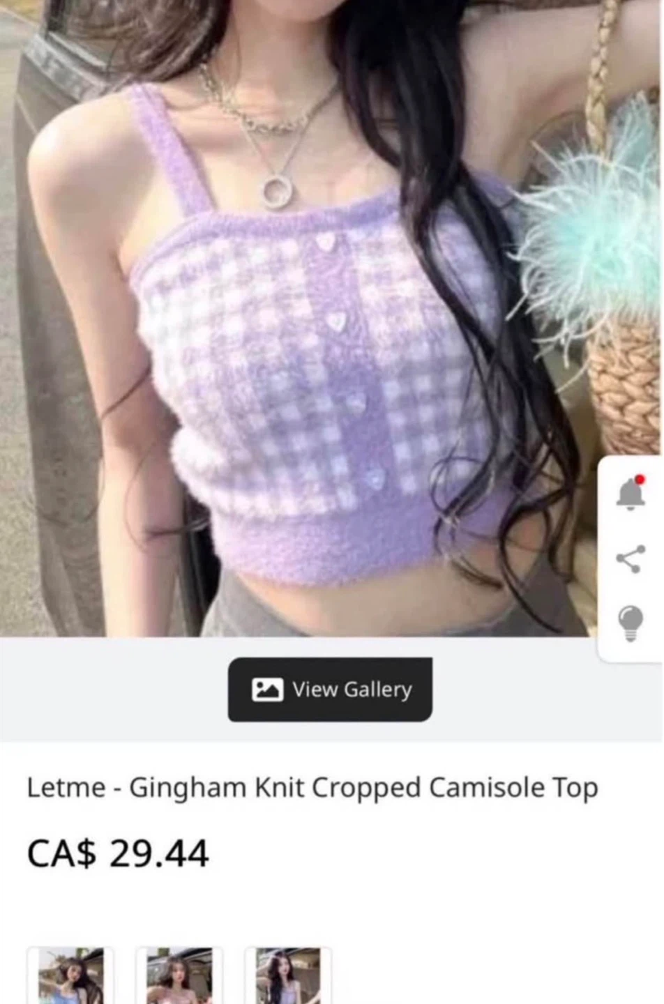 (XS/S) Letme Gingham Knit Cropped Camisole Top - photo 2
