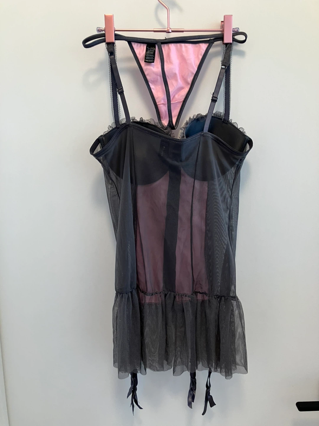 Pink and Grey Lace Corset with G-string - photo 2
