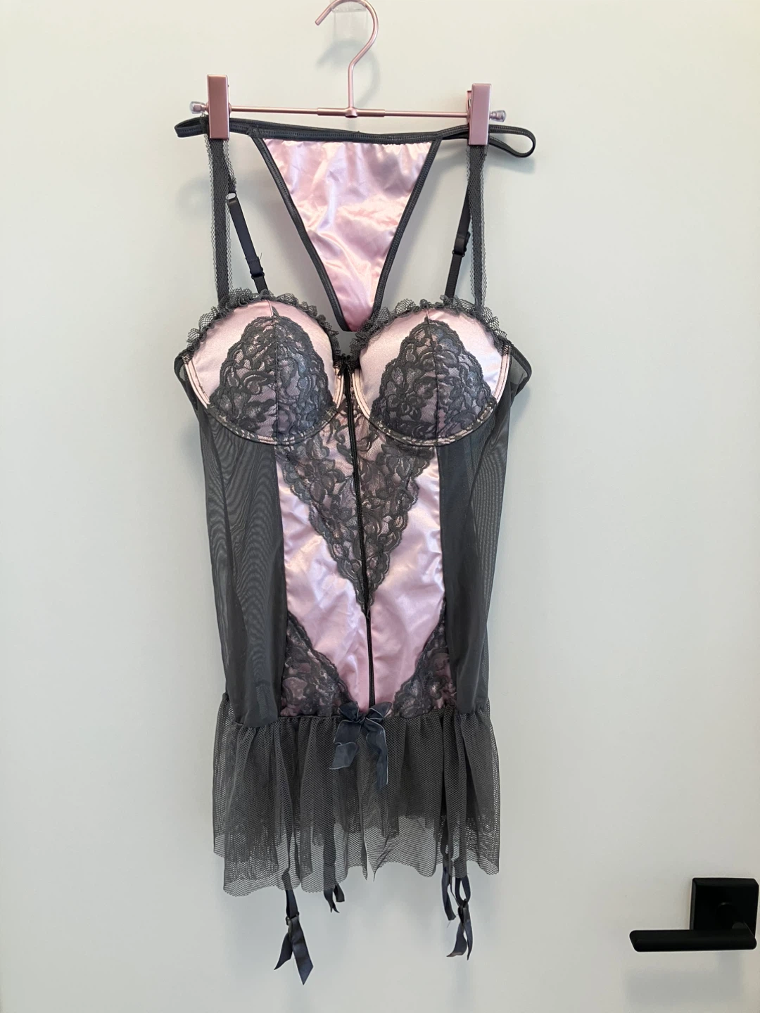 Pink and Grey Lace Corset with G-string