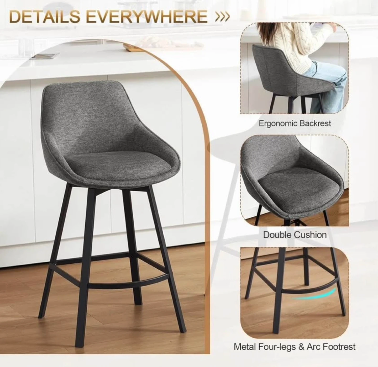 Grey Swivel Bar Stools (Set of 2) - photo 3