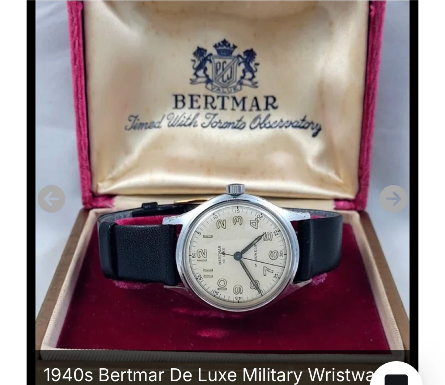 1940s Bertmar De Luxe Military Wristwatch