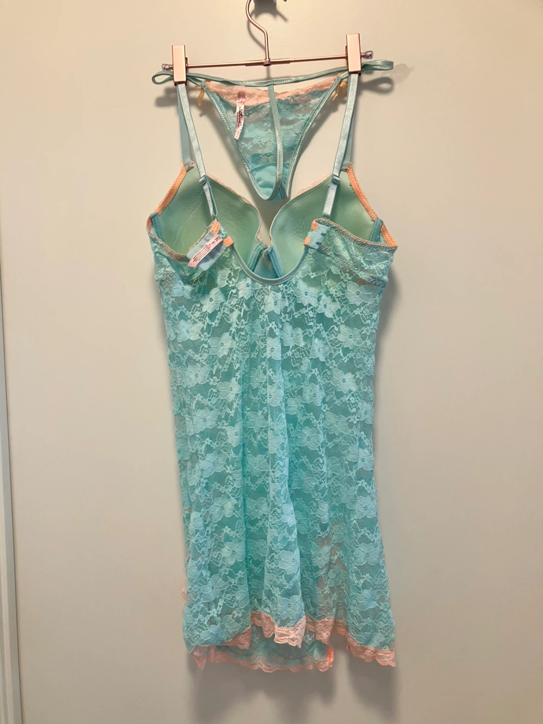 Mint Green Lace Lingerie Set with G-string - photo 2