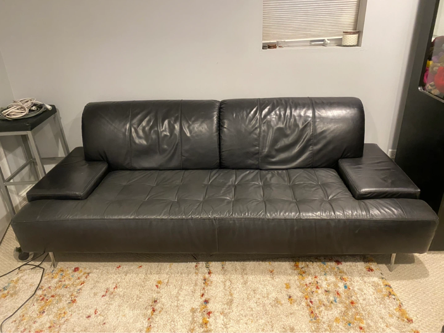 Black Leather Sofa and Armchair Set