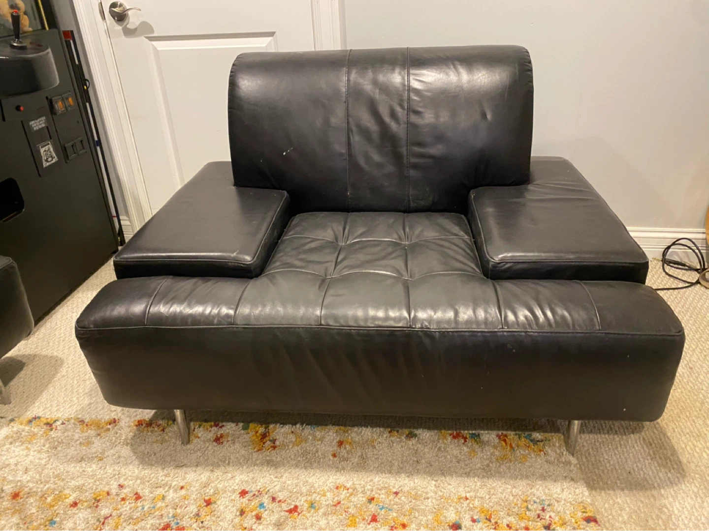Black Leather Sofa and Armchair Set - photo 2