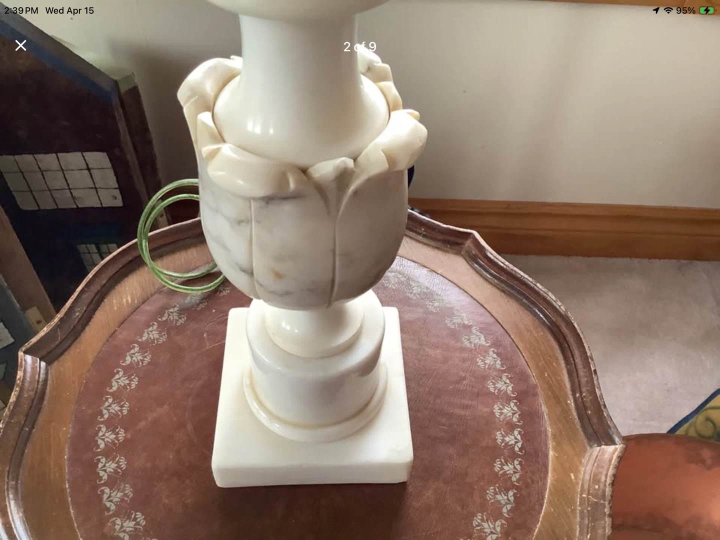 Antique/Vt Hand Carved Alabaster Table Lamp 🐞 - photo 5